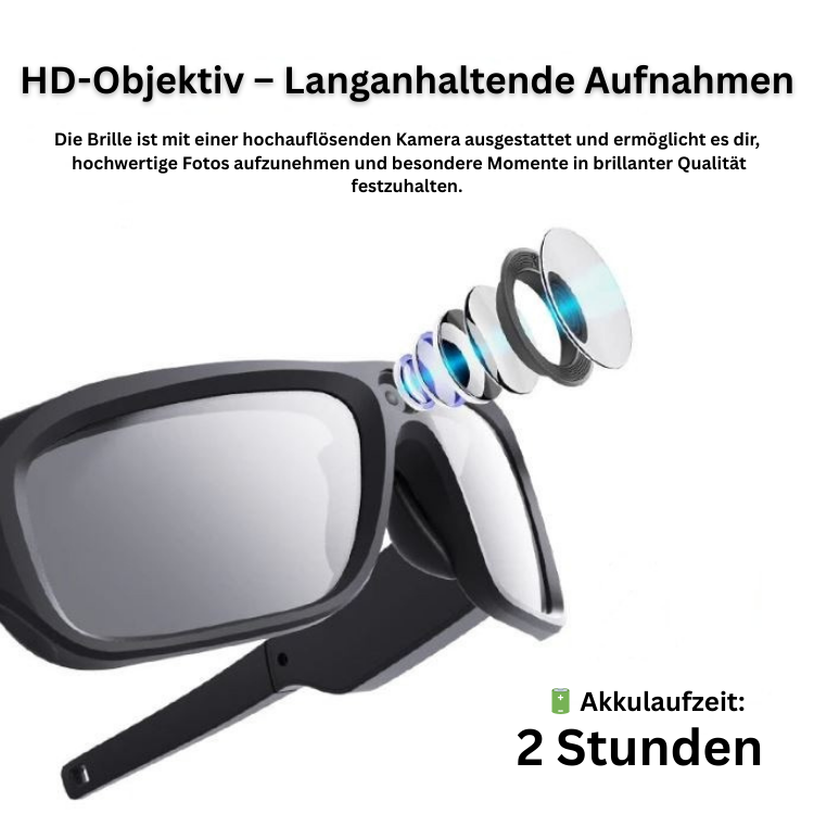4K Kamera Brille – Smart Brille mit integrierter Videoaufnahme für Outdoor und Action