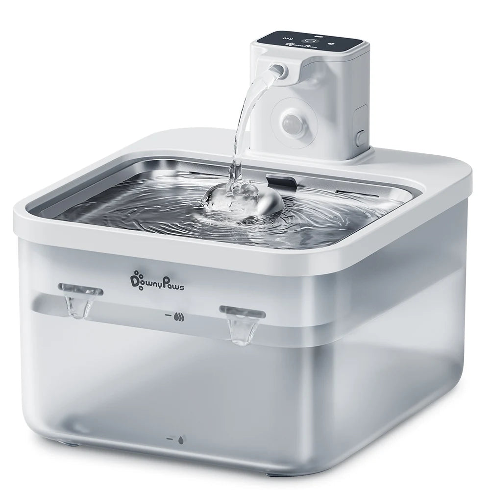 Automatischer Edelstahl Katzenbrunnen 2,5L kabellos mit Akku und Sensor, leiser Wasserspender für Katzen