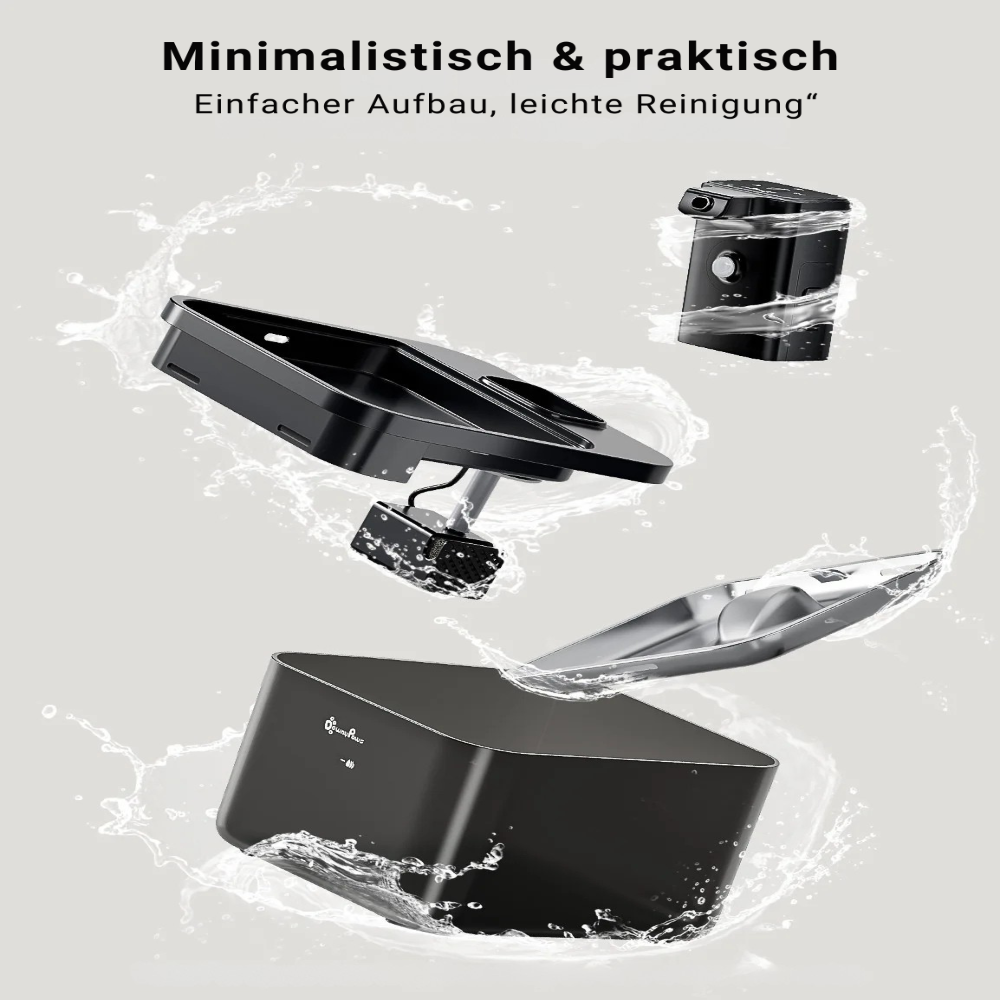 Automatischer Edelstahl Katzenbrunnen 2,5L kabellos mit Akku und Sensor, leiser Wasserspender für Katzen