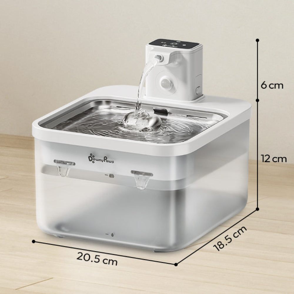 Automatischer Edelstahl Katzenbrunnen 2,5L kabellos mit Akku und Sensor, leiser Wasserspender für Katzen