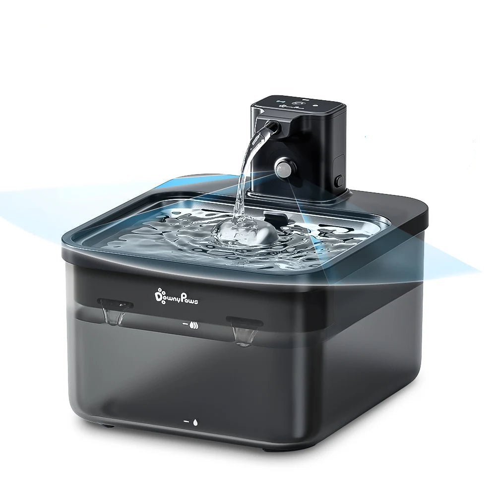 Automatischer Edelstahl Katzenbrunnen 2,5L kabellos mit Akku und Sensor, leiser Wasserspender für Katzen