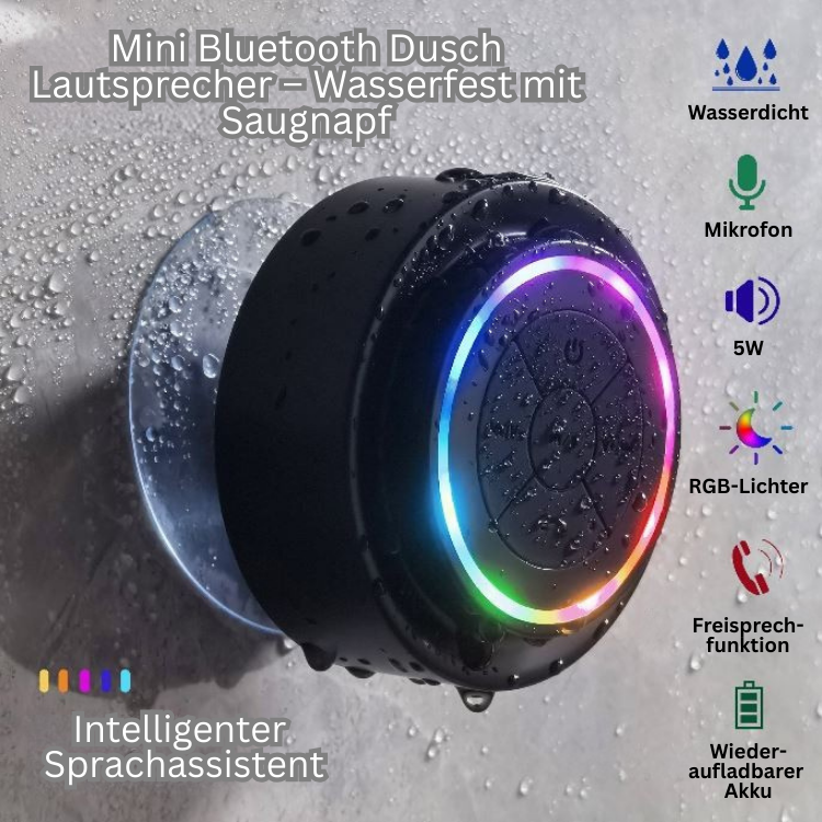 Mini Bluetooth Dusch Lautsprecher – Wasserfest mit Saugnapfhalterung für Badezimmer