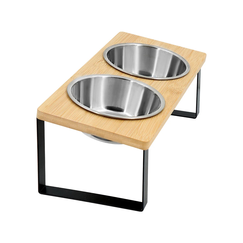 Erhöhter Katzen Futternapf aus Holz und Metall