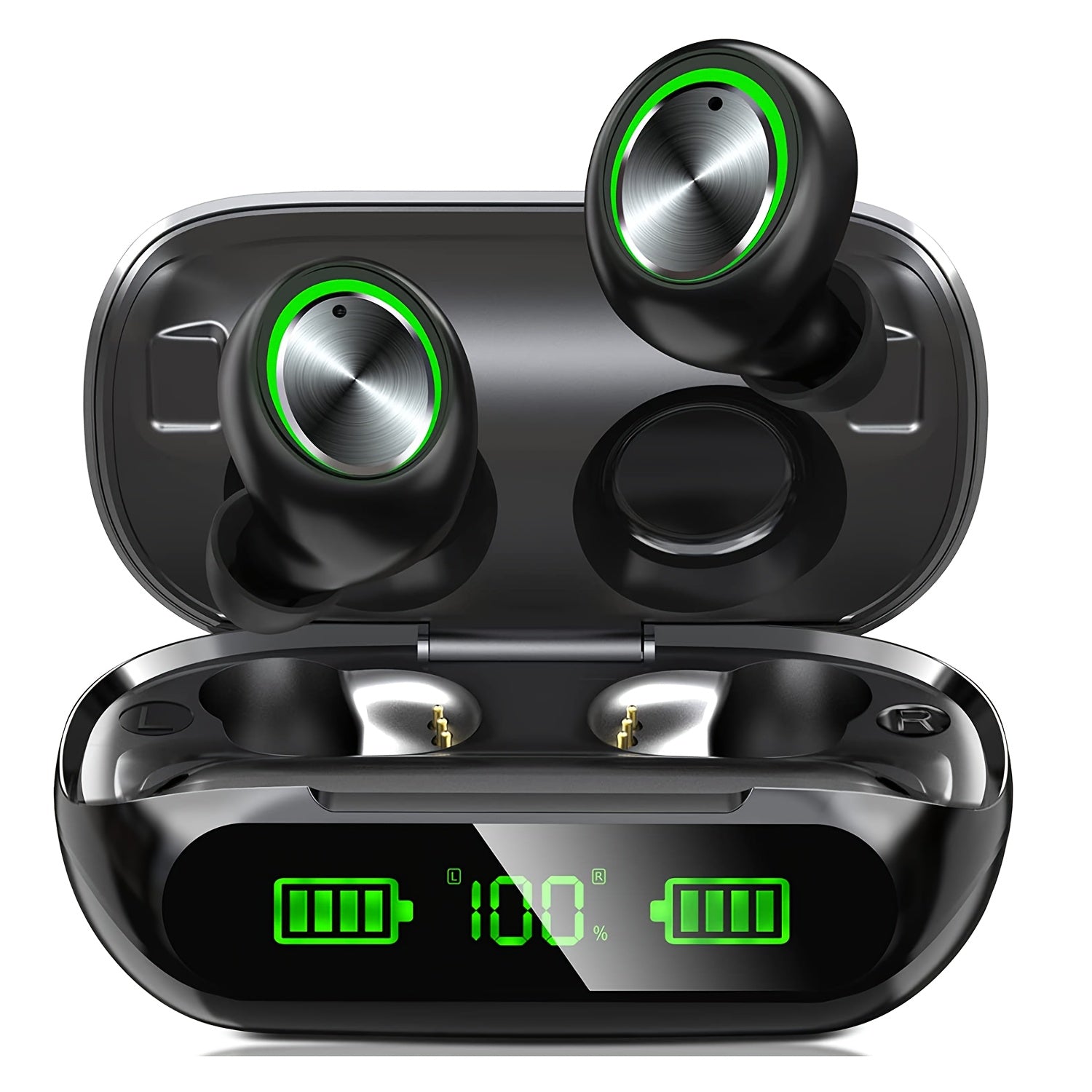 Kabellose Earbuds mit Ladecase, 200 Std Spielzeit, Noise Cancelling, LED-Anzeige