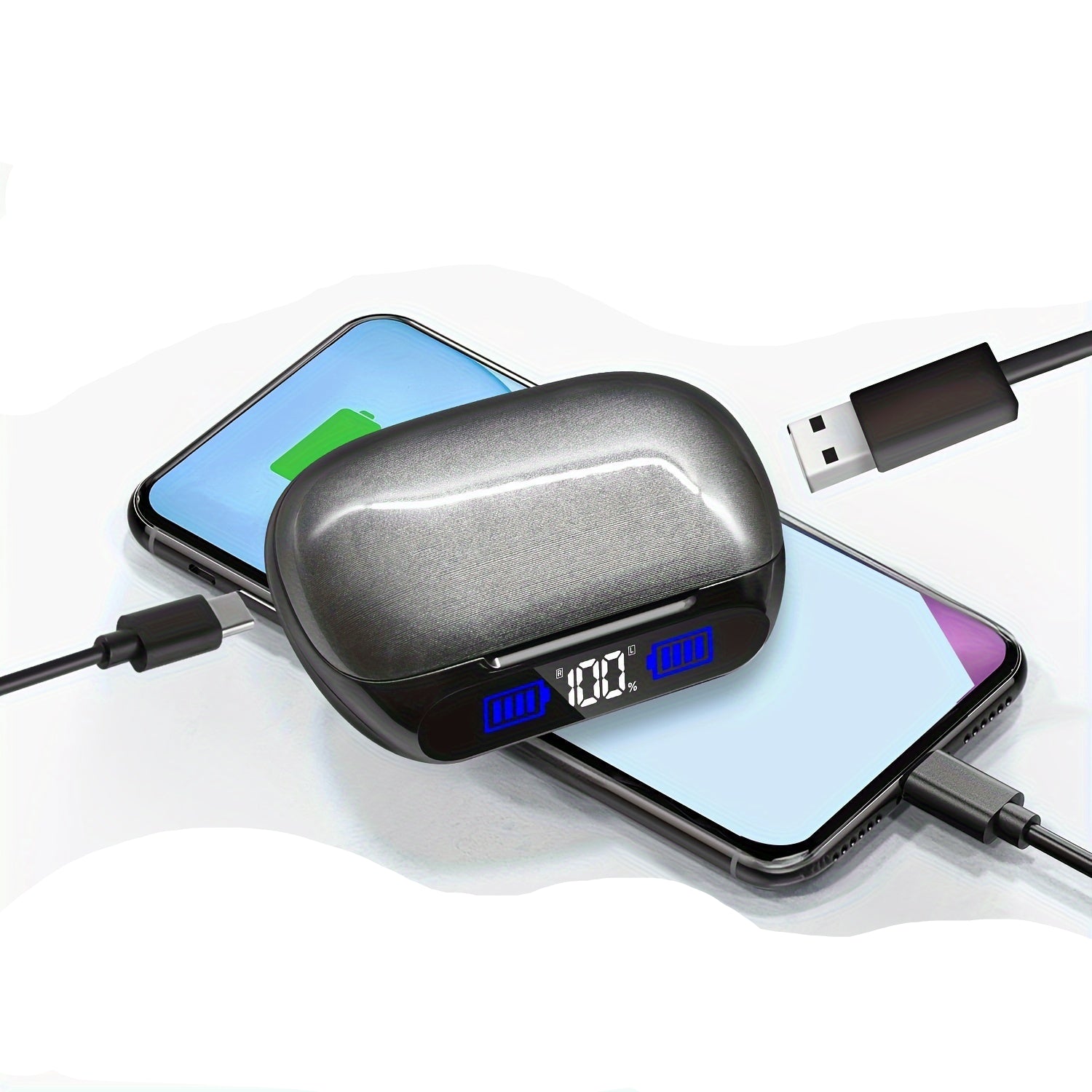 Kabellose Earbuds mit Ladecase, 200 Std Spielzeit, Noise Cancelling, LED-Anzeige