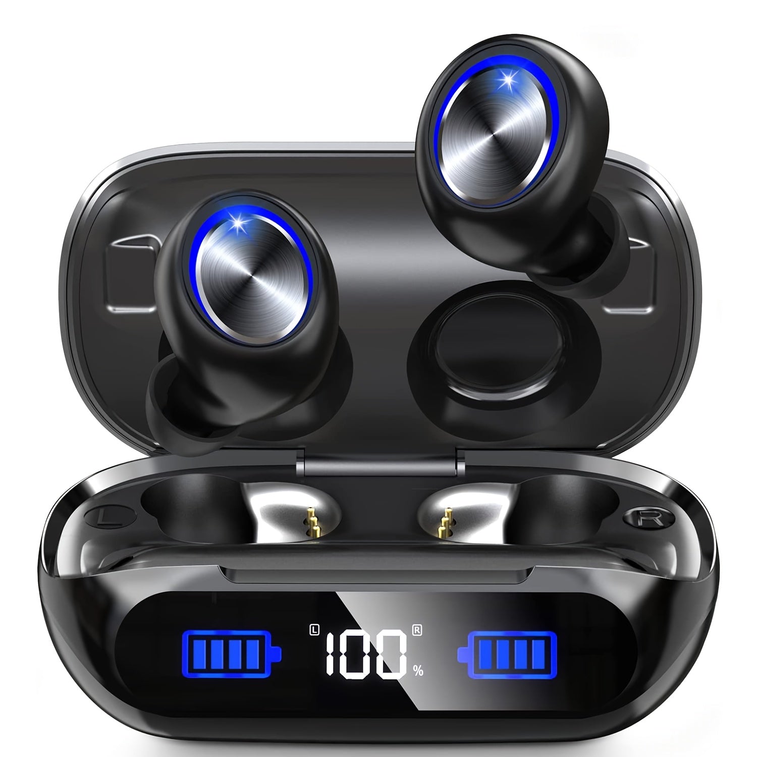 Kabellose Earbuds mit Ladecase, 200 Std Spielzeit, Noise Cancelling, LED-Anzeige