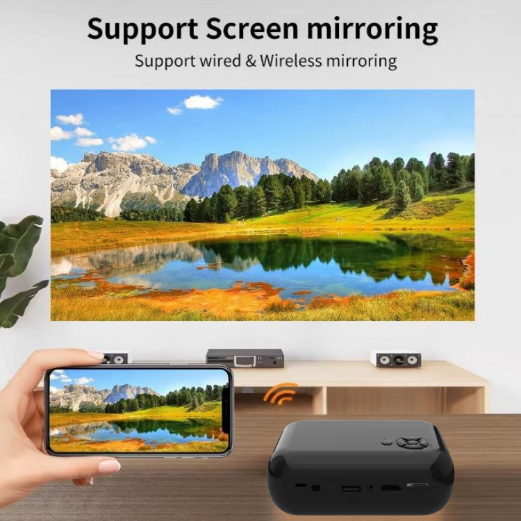 Mini tragbarer 1080p Projektor mit 1800 Lumen für Heimkino, Präsentationen und Unterhaltung – Kompakte Größe, langlebige LED-Lampe, manuelle Korrektur und 360°-Bildumdrehung.