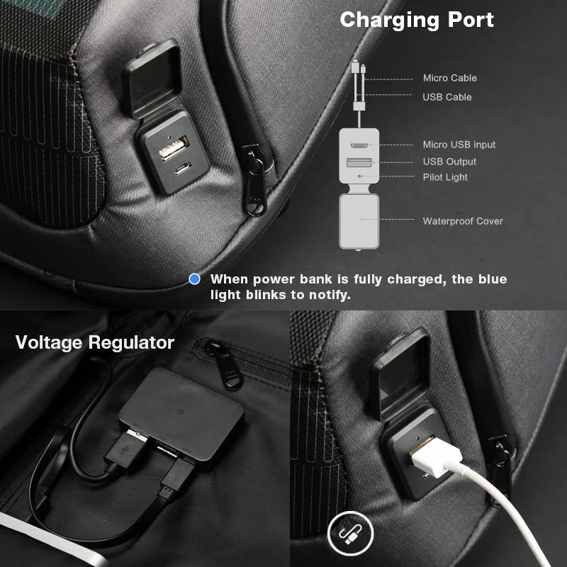 Solar-Rucksack mit USB-Ladefunktion und wasserdichtem Design