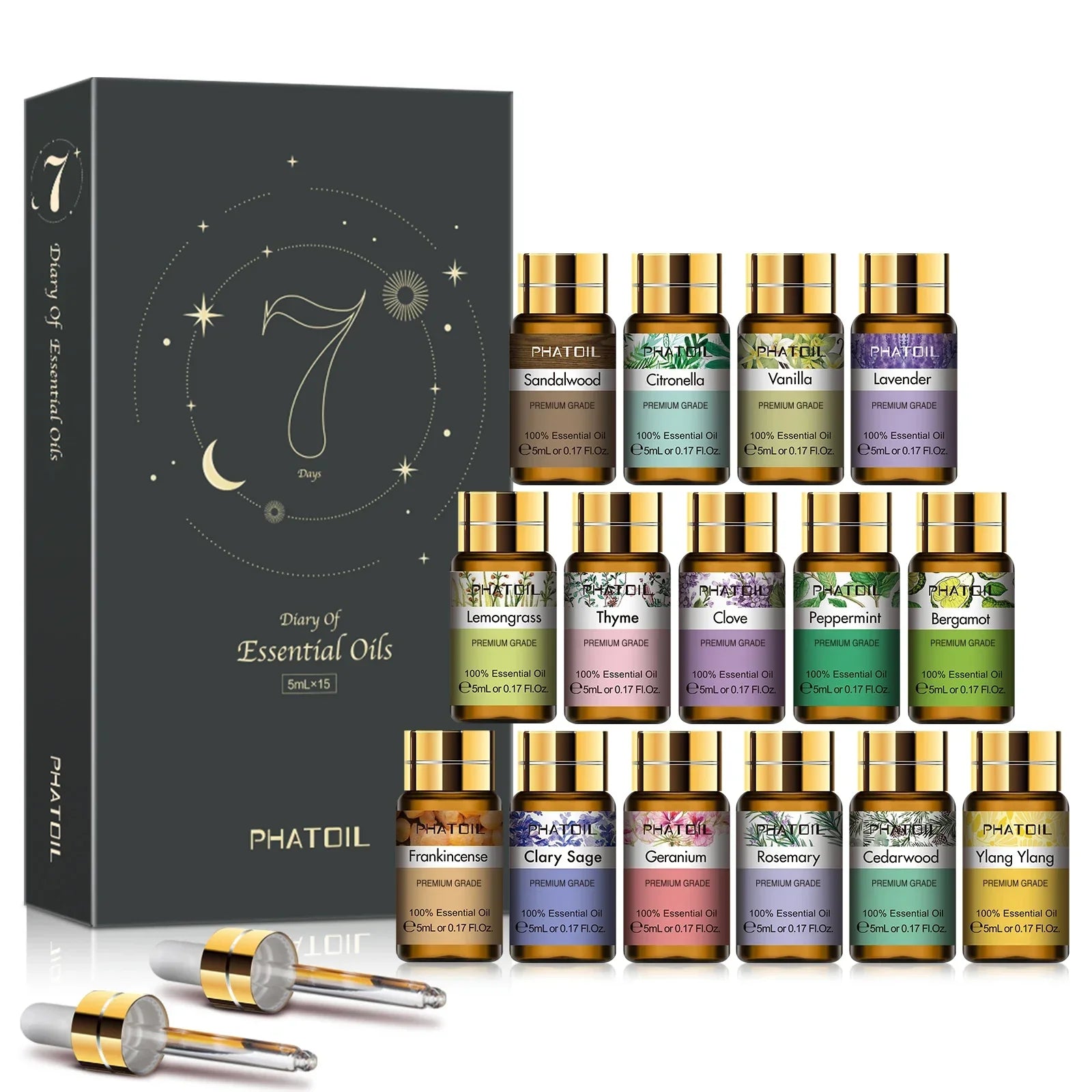 Aromatherapie Set mit 15 Flaschen ätherischer Öle 5ml