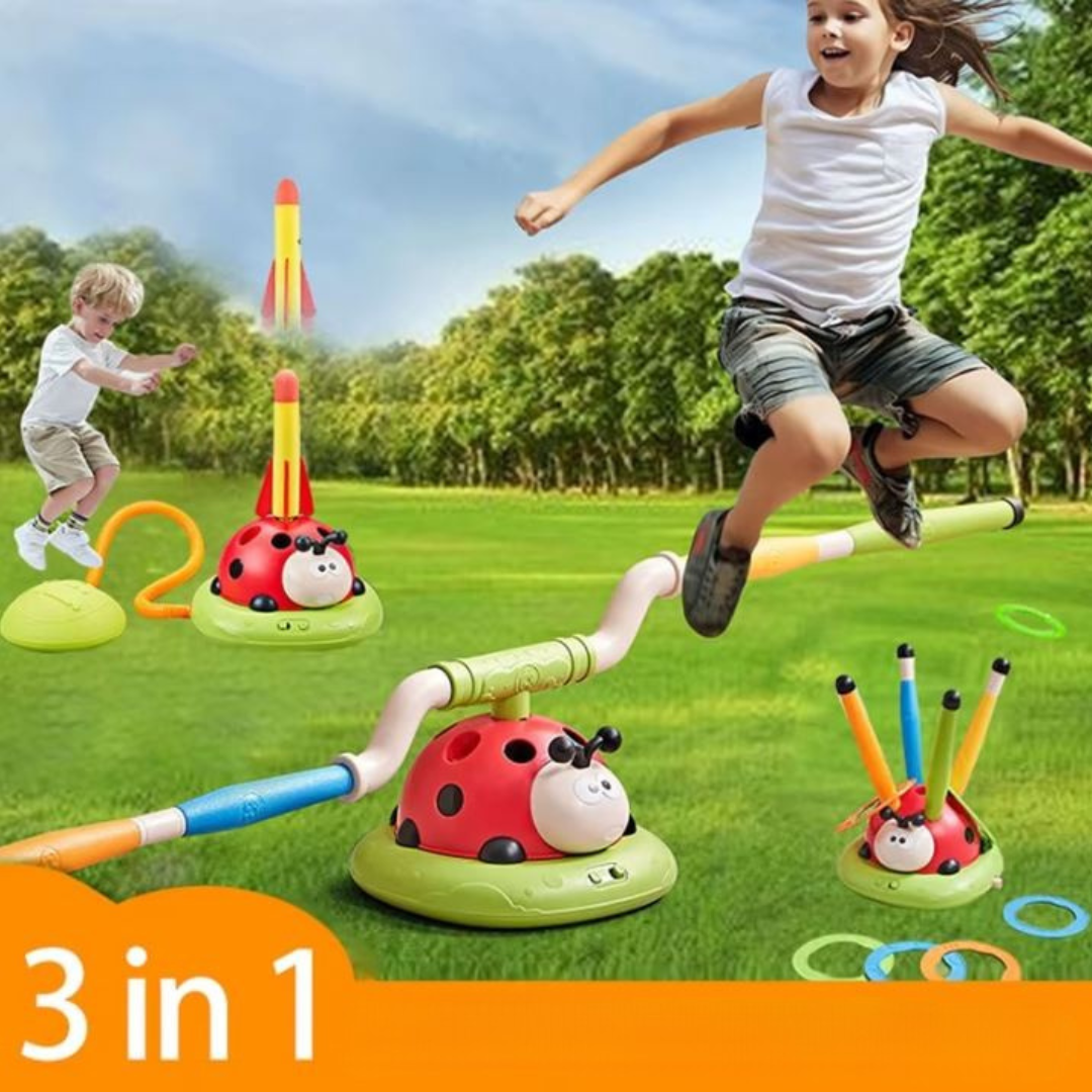 3-in-1 Kinder-Sport-Set – Seilspringen, Ringspiel & Rakete