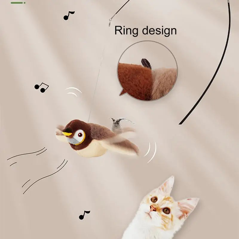 Realistisches fliegendes Vogel-Spielzeug für Katzen mit Geräuschen, ideal für aktive Katzen.