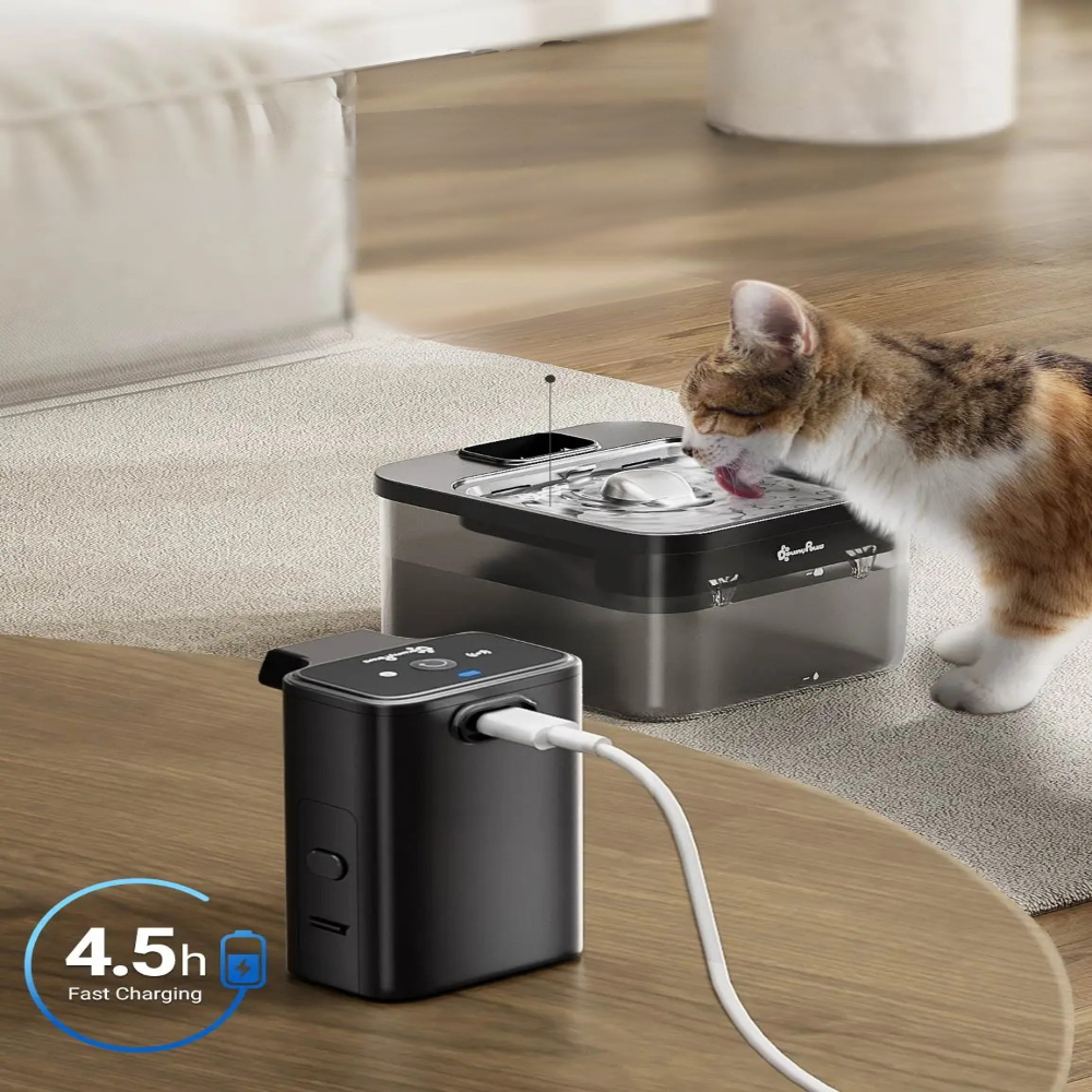 Automatischer Edelstahl Katzenbrunnen 2,5L kabellos mit Akku und Sensor, leiser Wasserspender für Katzen