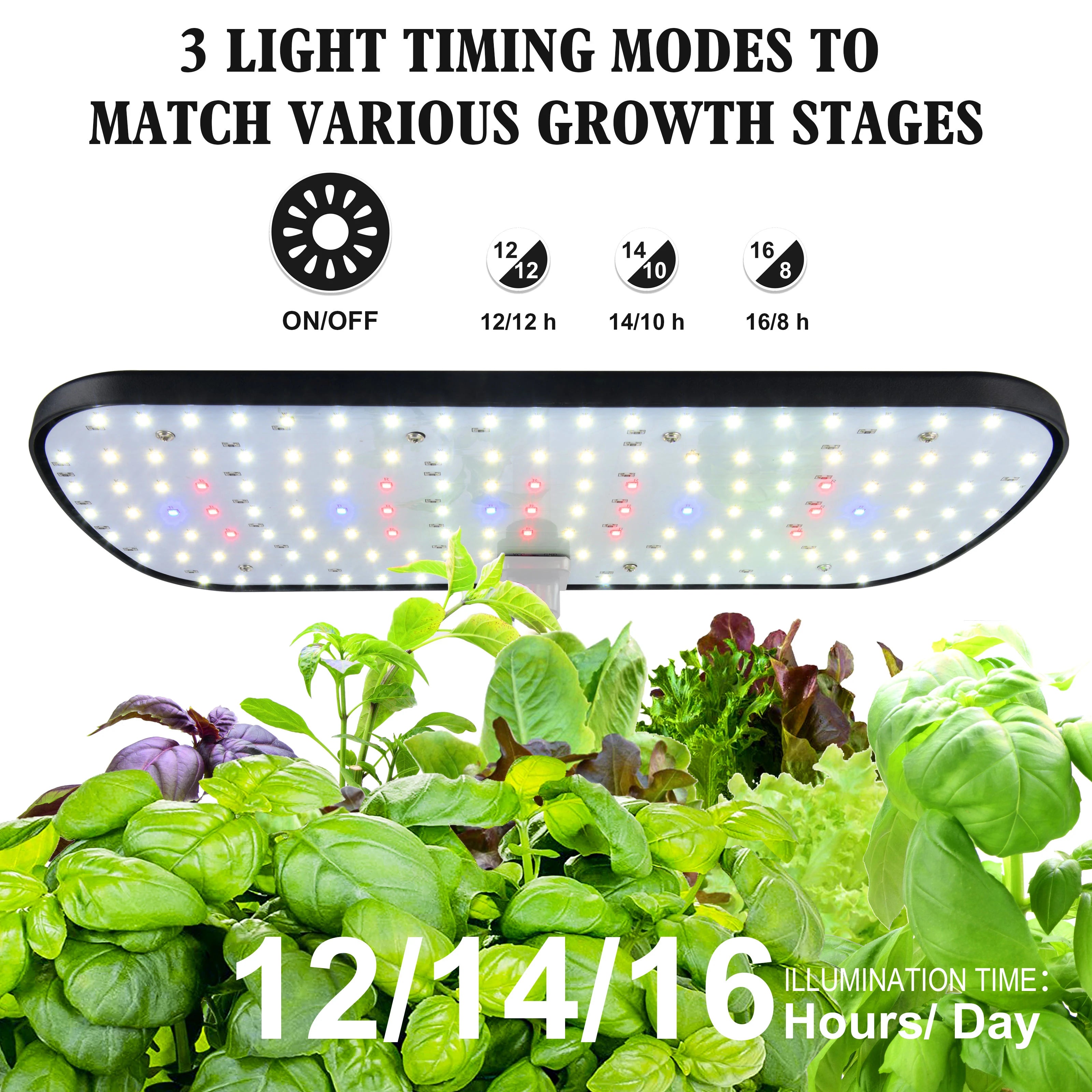 Indoor Kräutergarten mit höhenverstellbarem Hydrokultur-System und dimmbarem LED-Licht.