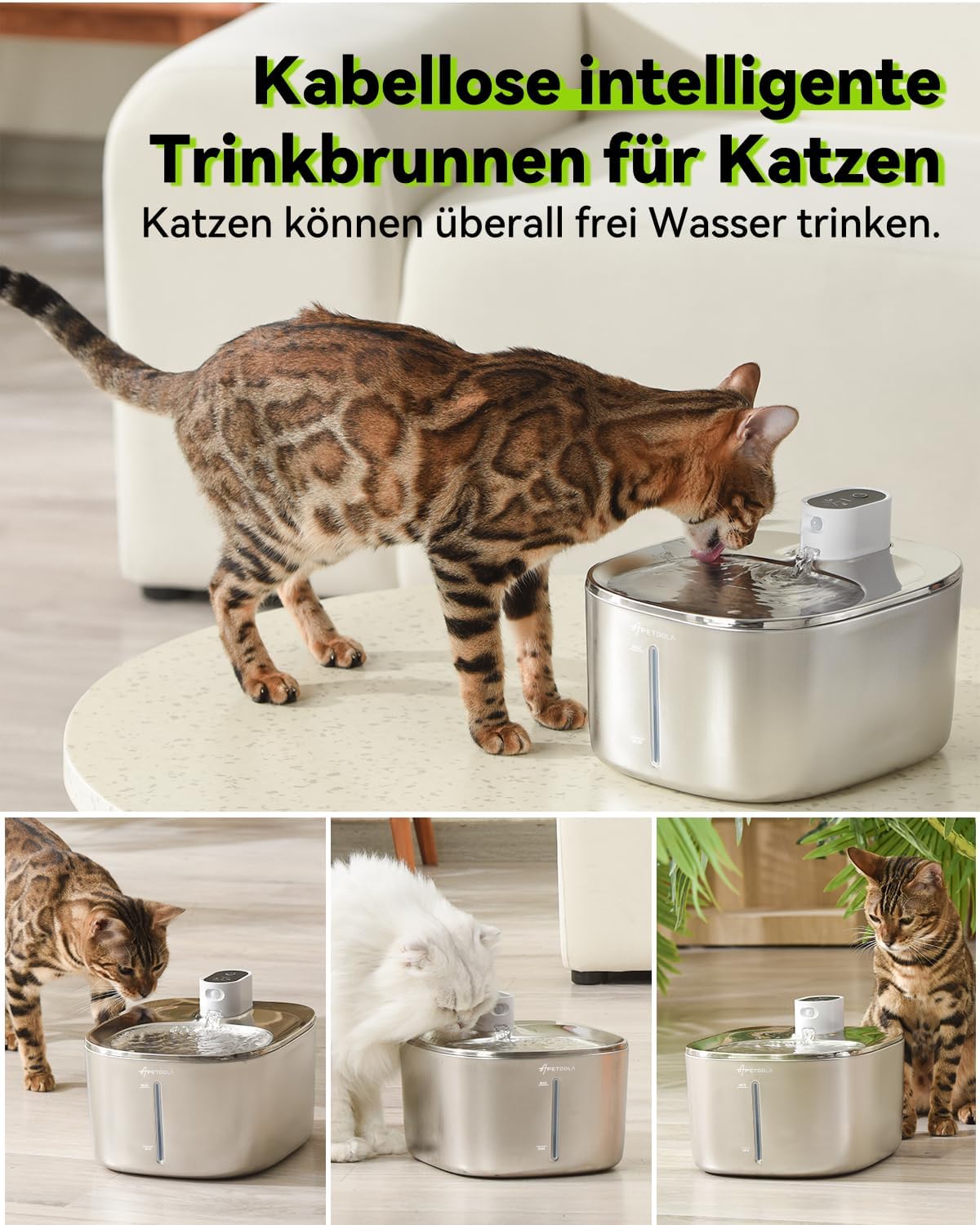 Kabelloser 4L Edelstahl Katzenbrunnen für Haustiere – Hygienisch und leise im Betrieb