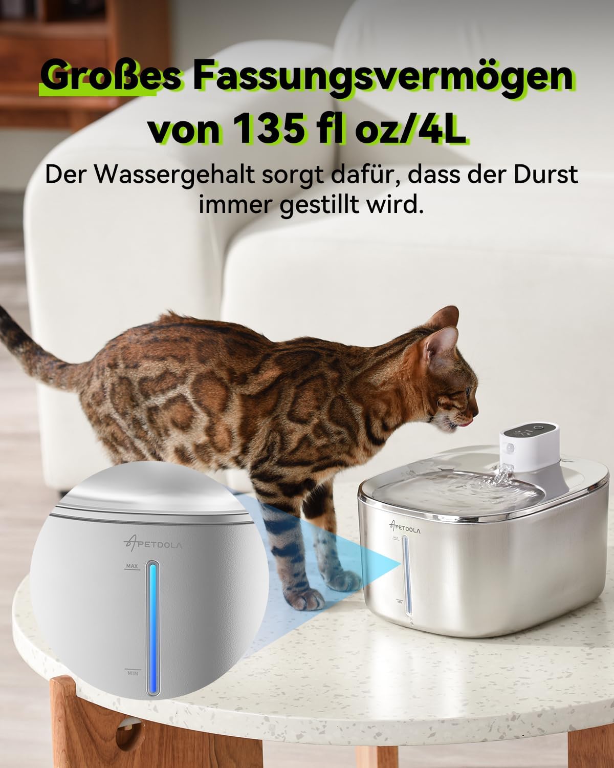 Kabelloser 4L Edelstahl Katzenbrunnen für Haustiere – Hygienisch und leise im Betrieb