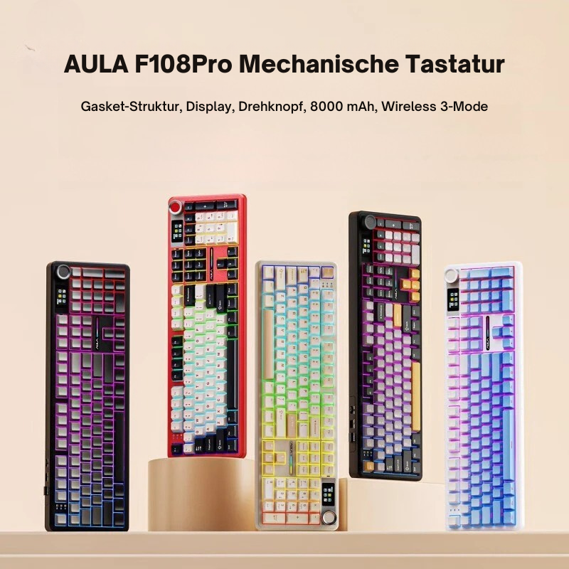 AULA F108Pro mechanische Gaming-Tastatur mit RGB-Beleuchtung und integriertem LCD-Display
