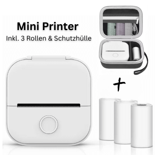 Mini Drucker mit Thermodruck-Technologie inklusive 3 Rollen und Hülle