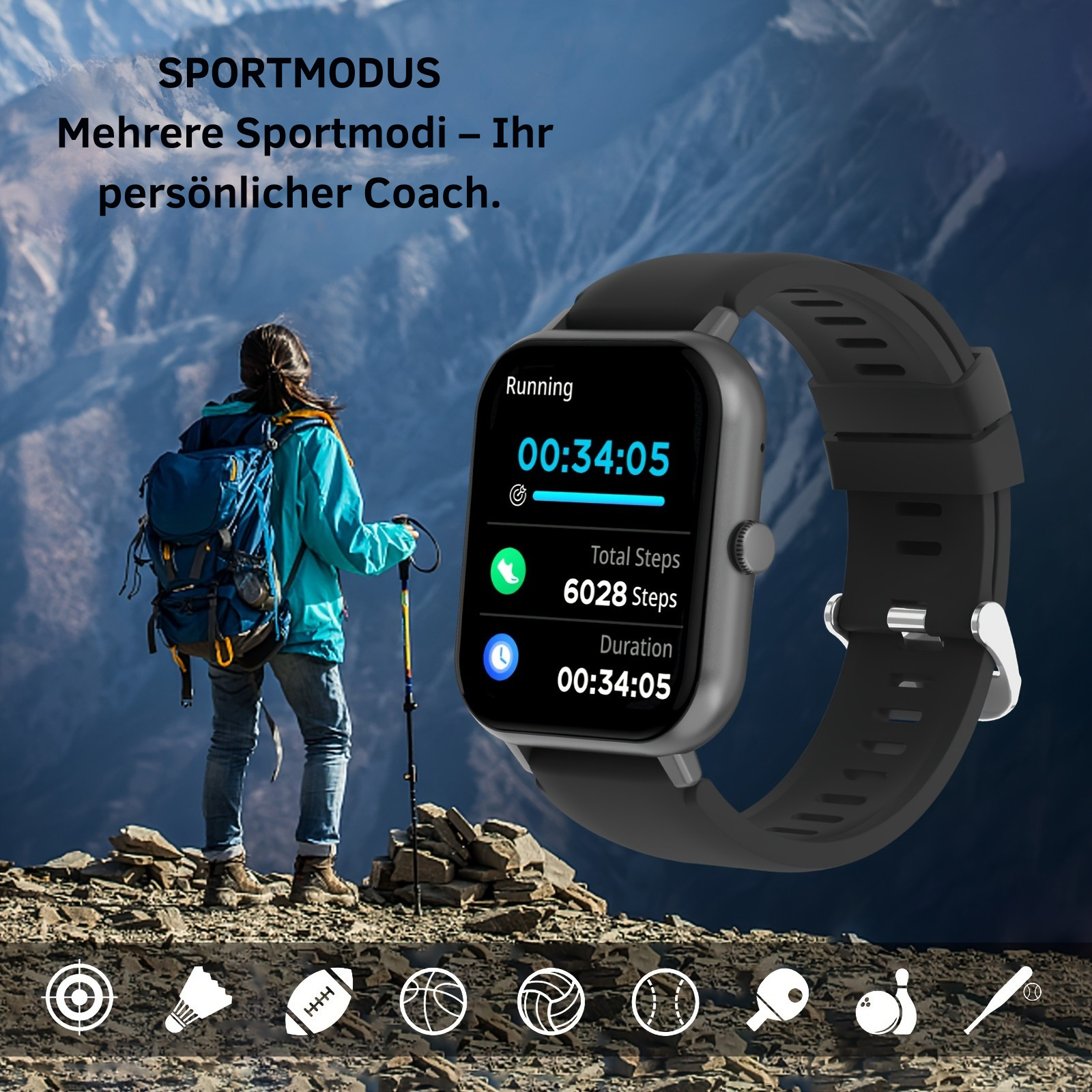 Smartwatch mit 4,65 cm Touchscreen und modernem Design